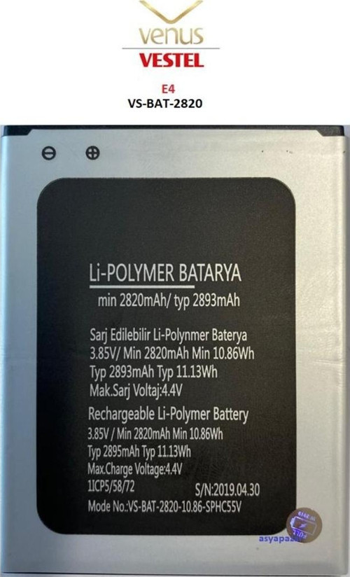 Vestel Venüs E4 Pil Batarya VS-BAT-2820