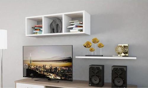Duvar Rafı 3 Gözlü Tv Rafı Kitaplık Duvar Ünitesi