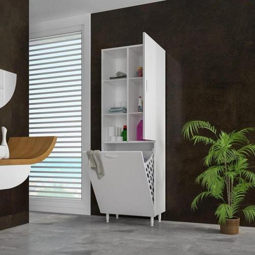 Tek Kapaklı Sepetli Banyo Dolabı