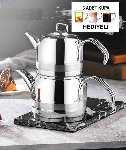 Orta Boy Çaydanlık Takımı 3 Adet Kupa Hediyeli