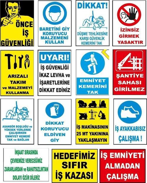 Şantiye İnşaat Uyarı Levhası -15 adet Pvc Levha 