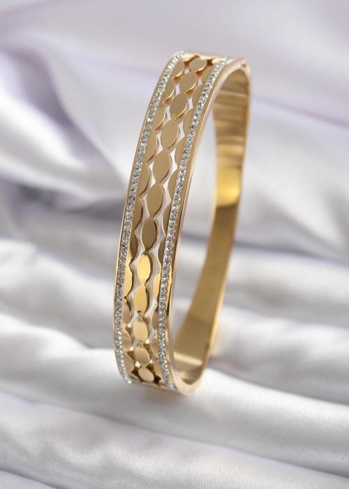 316L Çelik Gold Renk Arpa Model Zirkon Taş Detay Kadın Kelepçe - TJ-BB5560