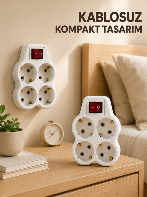 popüler 2’li Set 4’lü Priz Çoklayıcı Açma Kapama Anahtarlı Direkt Prize Takılan Adaptör