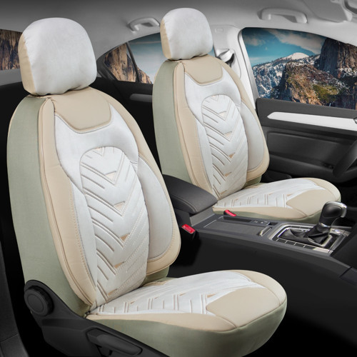 Opel Ascona Deri Kadife Detaylı Oto Koltuk Kılıfı Ön Arka Set Bej Prosev Seri