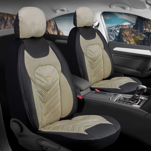 Fiat Stilo Hatchback Deri Kadife Detaylı Oto Koltuk Kılıfı Ön Arka Set Bej Siyah Prosev Seri