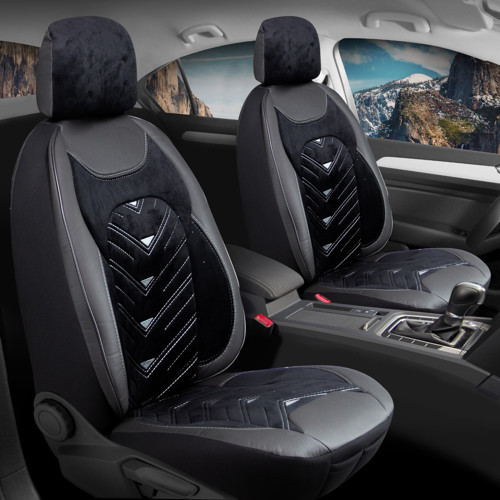 Mitsubishi Lancer Evolution Deri Kadife Detaylı Oto Koltuk Kılıfı Ön Arka Set Siyah Gri Prosev Seri