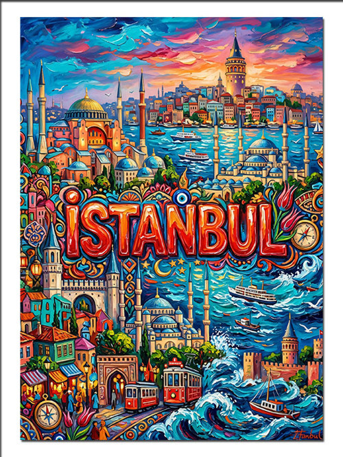 Renkli İstanbul Şehri Pop Art Dekoratif Kanvas - Mdf Ahşap Tablo