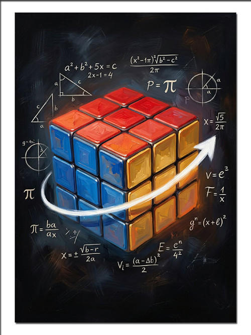 Formüllü Renkli Rubik Küpü İllüstrasyonu Dekoratif Kanvas - Mdf Ahşap Tablo