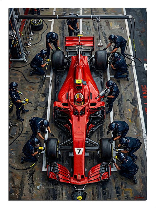 Pit Stop Formula 1 Yarışı Dekoratif Kanvas - Mdf Ahşap Tablo