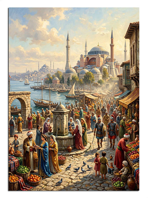 İstanbul Çarşısı Kalabalık Tarihi Gün Dekoratif Kanvas - Mdf Ahşap Tablo