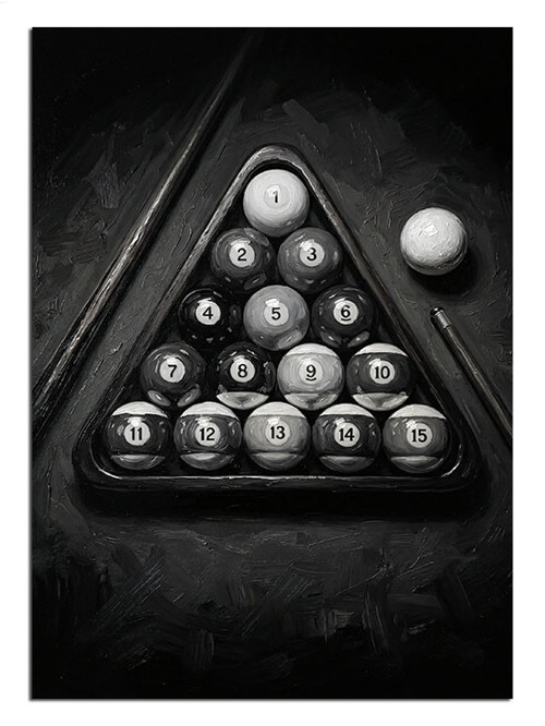 Siyah Beyaz Bilardo Top Dizilimi Dekoratif Kanvas - Mdf Ahşap Tablo