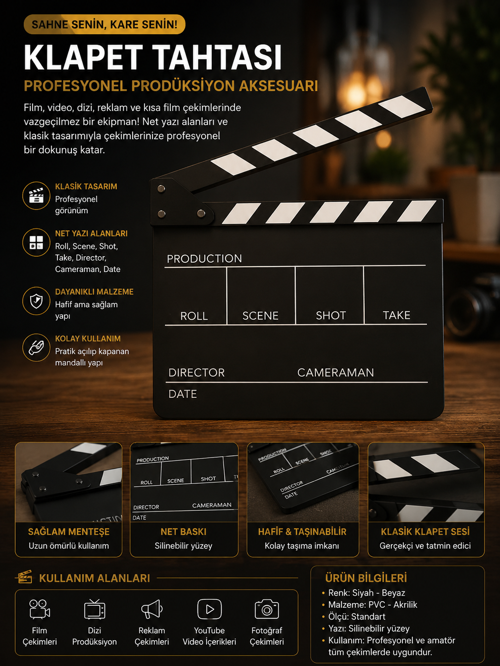 🎬 Profesyonel Klaket Tahtası – Film, Video & Sosyal Medya Çekimleri