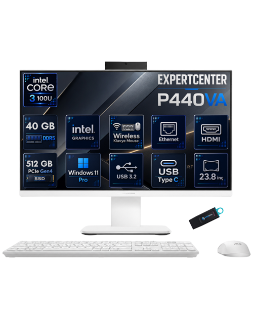 ExpertCenter P440VA Intel Core 3 100U 40 GB DDR5 512 GB SSD 23.8'' Full HD Windows 11 Pro All-in-One Bilgisayar P44