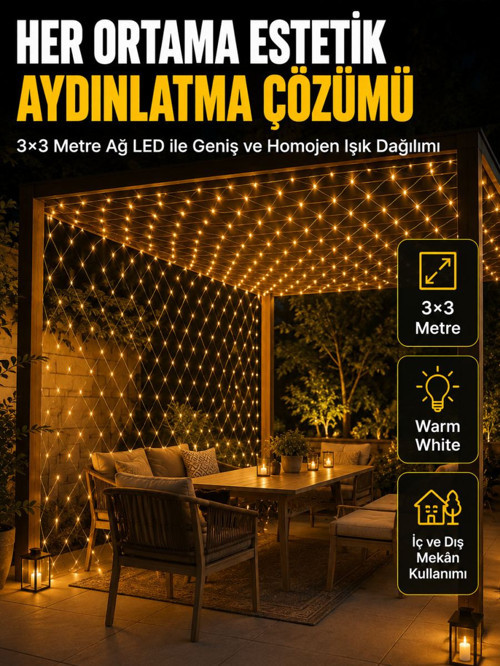 3x3 Metre Ağ LED ile Bahçenize Sıcak ve Şık Aydınlatma
