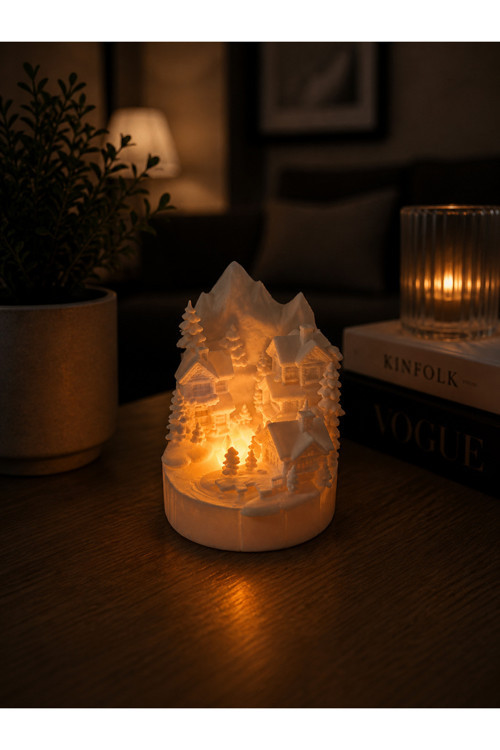 Dekoratif Tealight Aydınlatmalı Kış Evi