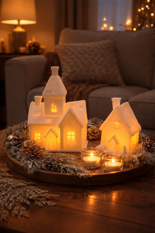 Dekoratif 3D Tealight İkili Ev Led Mumlar Dahil