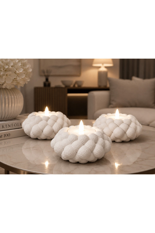 Dekoratif Tealight Led Mum Aydınlatmalı Üçlü Mumluk Seti Aydınlatma Dahil