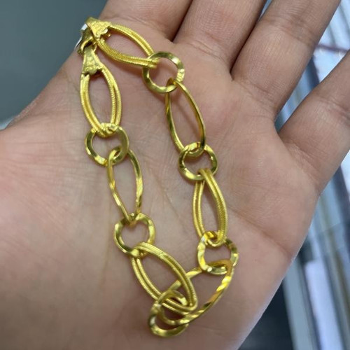 Oval Halka Zincirli Kalemli Altın Bileklik 22 Ayar 8.70 Gram Kadın Hediye - B000096
