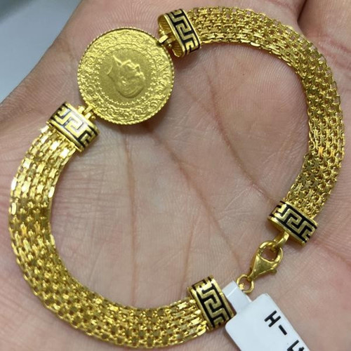 Çeyrekli Madalyon Hasır Örgü Mineli Altın Bileklik 22 Ayar 12.03 Gram Kadın Hediye - B000020