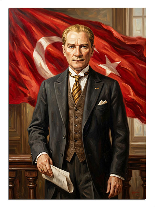 Türk Bayraklı Atatürk Portresi Dekoratif Kanvas - Mdf Ahşap Tablo
