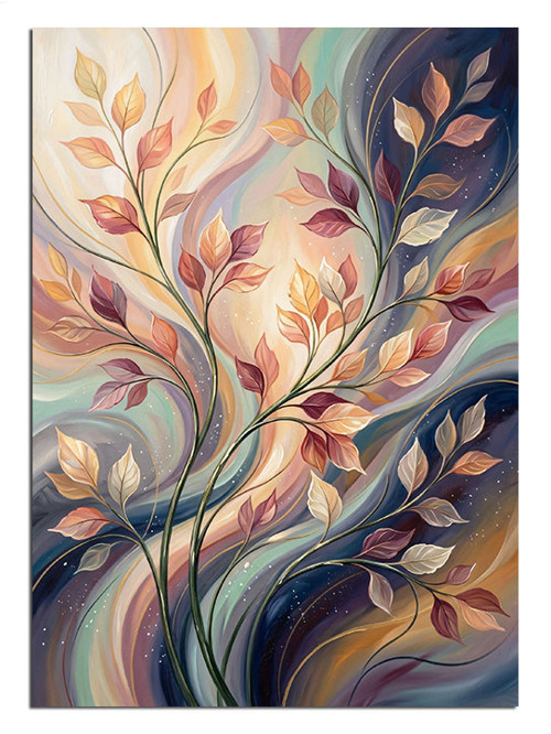 Pastel Yapraklı Soyut Dallanma Dekoratif Kanvas - Mdf Ahşap Tablo