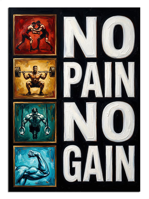 No Pain No Gain Spor Motivasyon Posteri Dekoratif Kanvas - Mdf Ahşap Tablo