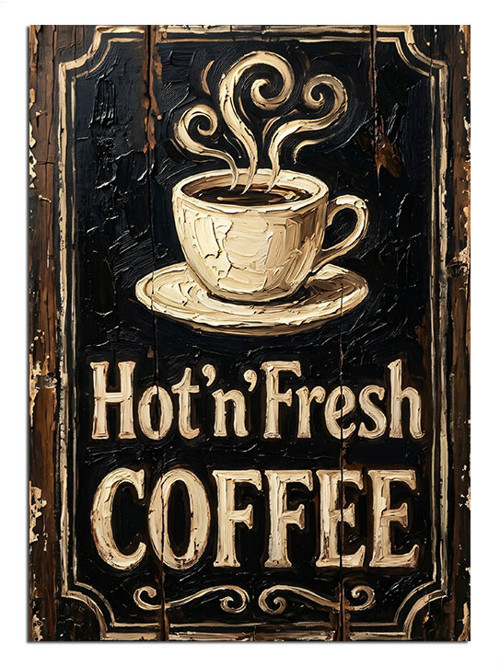 Hot N Fresh Coffee Tabelası Dekoratif Kanvas - Mdf Ahşap Tablo