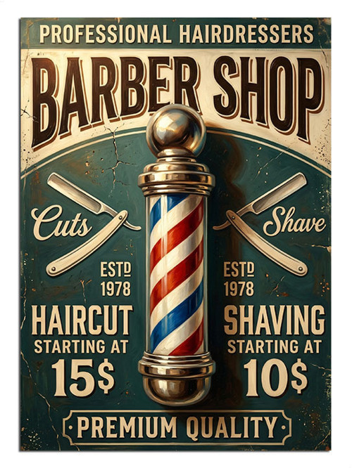 Berber Direkli Barber Shop Tabelası Dekoratif Kanvas - Mdf Ahşap Tablo