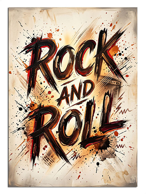 Rock And Roll Yazılı Poster Dekoratif Kanvas - Mdf Ahşap Tablo