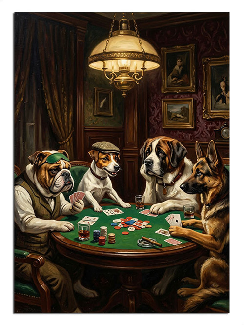 Poker Oynayan Köpekler Masası Dekoratif Kanvas - Mdf Ahşap Tablo