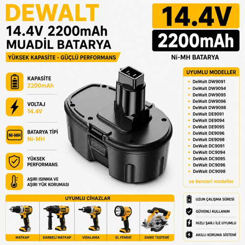 DEWALT DC733KA, DC733KL, DC735KA, DC735KB ile Uyumlu Muadil Matkap Bataryası