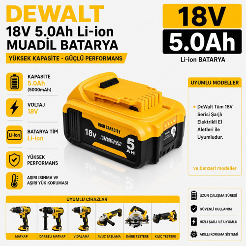 DEWALT DCS393, DCS570, DCS565, DCS575 ile Uyumlu Muadil Matkap Bataryası