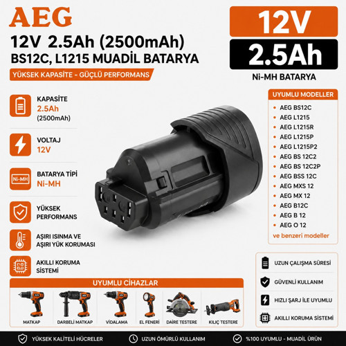 AEG BS18C, BS18G, BKS18, BFL18 ile Uyumlu Muadil Matkap Bataryası