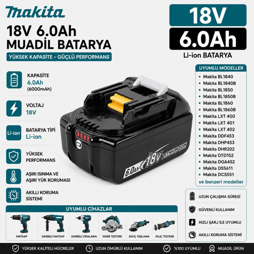 Makita DCL180, DCL181, DCL182, DVC350 ile Uyumlu Muadil Matkap Bataryası