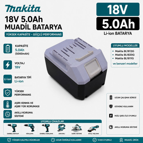 Makita TW202D, TW202DW, TW202DZ, TW202DWE ile Uyumlu Muadil Matkap Bataryası