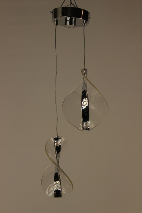 Gümüş Geniş Dönence Çizgili Modern 2'li Spiral 3 Renk Led Avize
