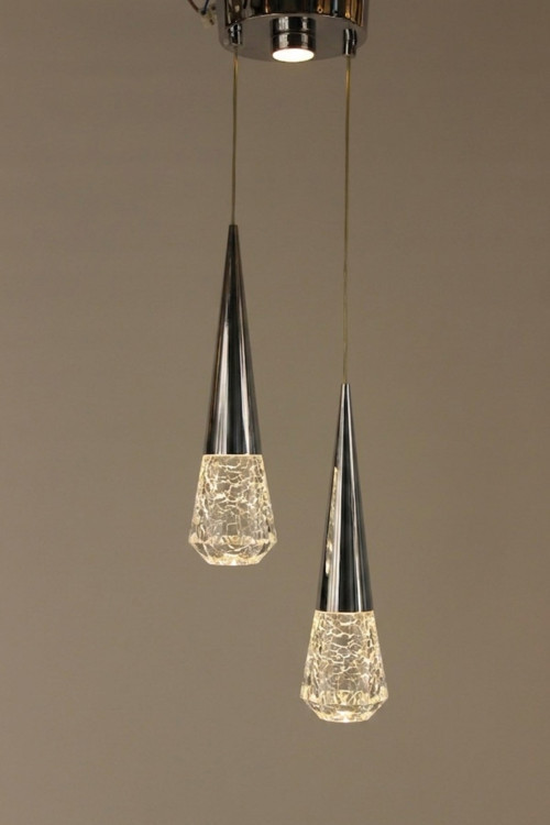Gümüş Estetik Kristal Başlıklı Konik Modern 3 Renk Led Avize