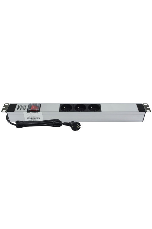 19" 1U 3 x Ups (Fransız Tip) Soketli ,On/Off Işıklı Anh.