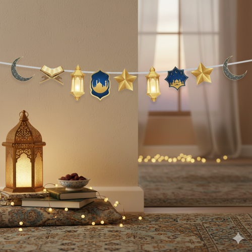 140 cm Ramazan Dekoratif Süs Mavi Gold - Ramazan Asma ve Duvar Dekoru