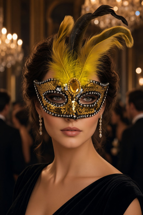 Gold Pullu Tüylü Maske Halloween Venedik Maskesi Cadılar Bayramı Kostüm Parti Yüz Göz Aksesuarı