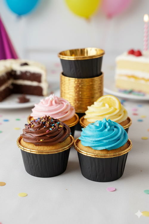 Siyah Cupcake Kapsülü İçi Gold Metalize 25'li - Kek ve Cupcake Sunum Kapsülü
