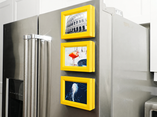 3'lü Magnet Fotoğraf Çerçevesi Seti – Buzdolabı İçin Mini Manyetik Resim Çerçevesi, Dekoratif Magnet-Sarı