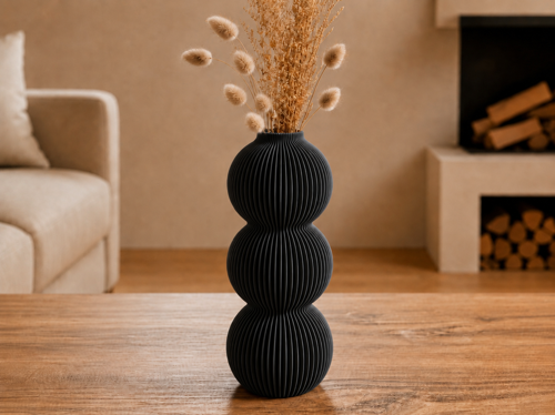 Modern 3 Küre Dekoratif Vazo – Minimal Çiçek Vazosu, Masaüstü Ev ve Ofis Dekoru-Siyah