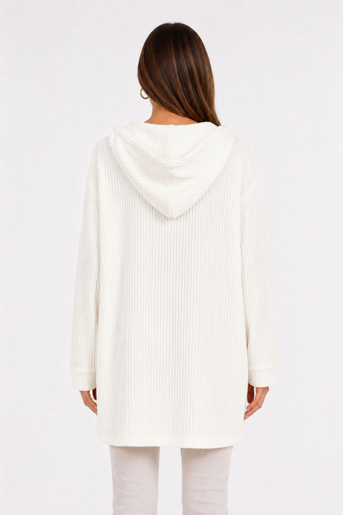 Kadın Beyaz Kapüşonlu Oversize Sweatshirt Uzun