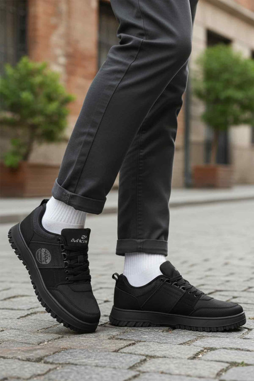 Siyah Bağcıklı Kalın Kaymaz Tabanlı Erkek Casual Sneaker Ayakkabı 582