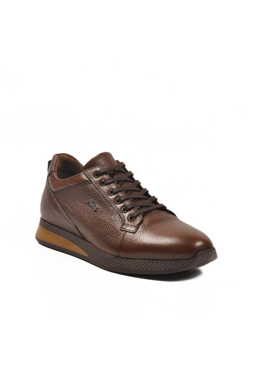 Kahve Floter Hakiki Deri Bağcıklı Kaymaz Tabanlı Erkek Casual Sneaker Ayakkabı 3235