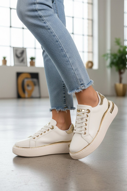 Beyaz Bağcıklı Kalın Rahat Tabanlı Kadın Casual Sneaker Ayakkabı 029