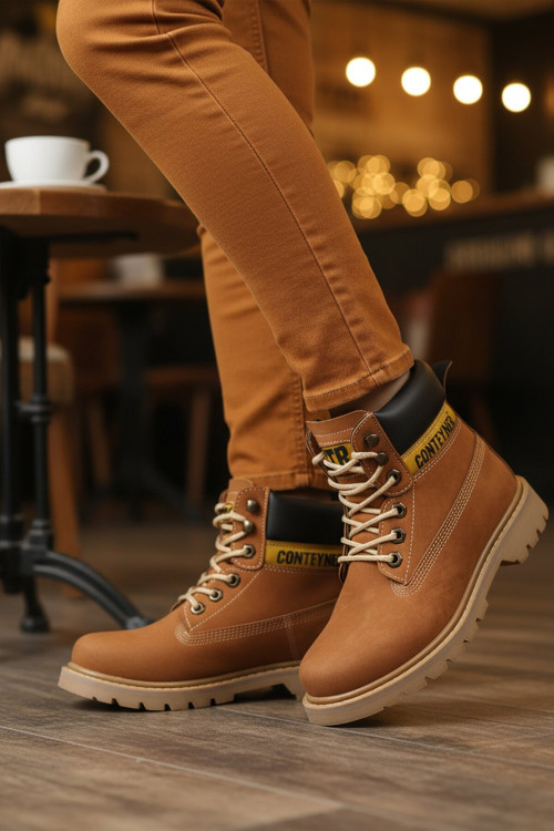 Tarçın Nubuk Bağcıklı Kalın Kaymaz Tabanlı Unisex Bilek Bot 922