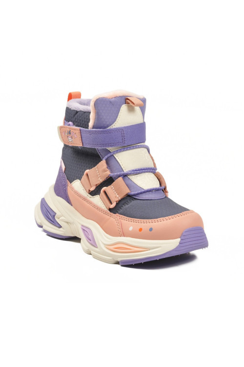 Mor-Pudra Cırtlı Kalın Rahat Tabanlı Kız Çocuk Sneaker Bot 2087 F
