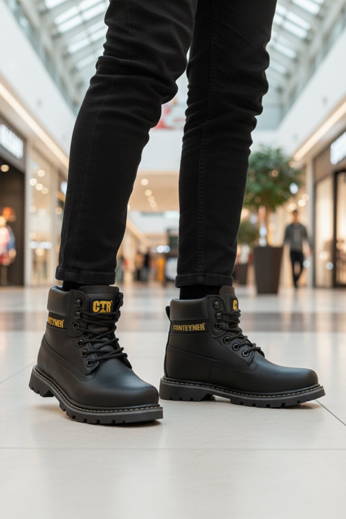 Siyah Bağcıklı Kalın Kaymaz Tabanlı Unisex Bilek Bot 922